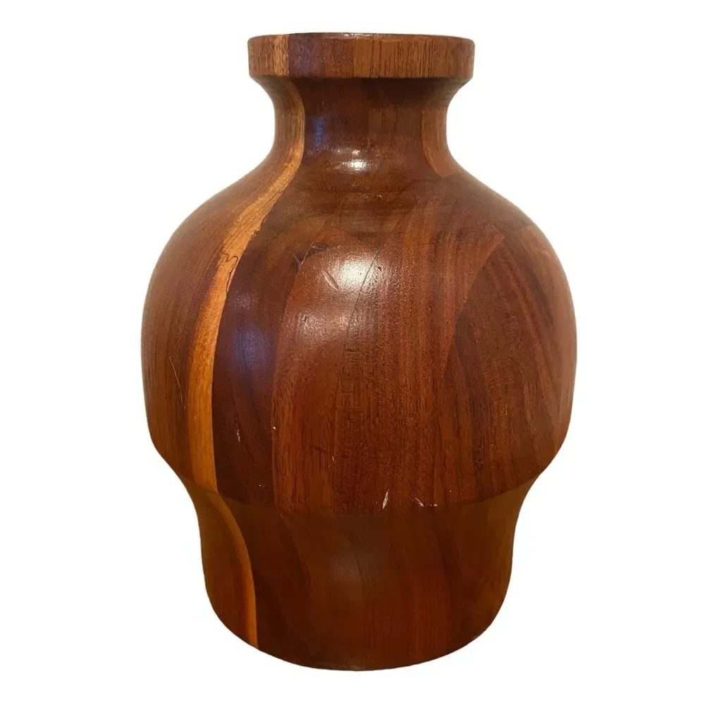Turned Wood Bud Vase Candle Holder Mid Century Modern